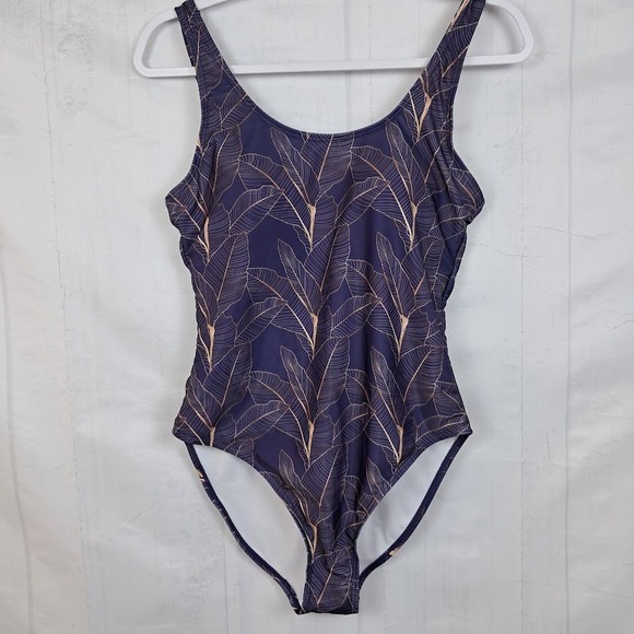 Nicole Miller Studio Other - Nicole Miller M One Piece Swimsuit Scoop Back Blue‎ & Leaf Print Botanical